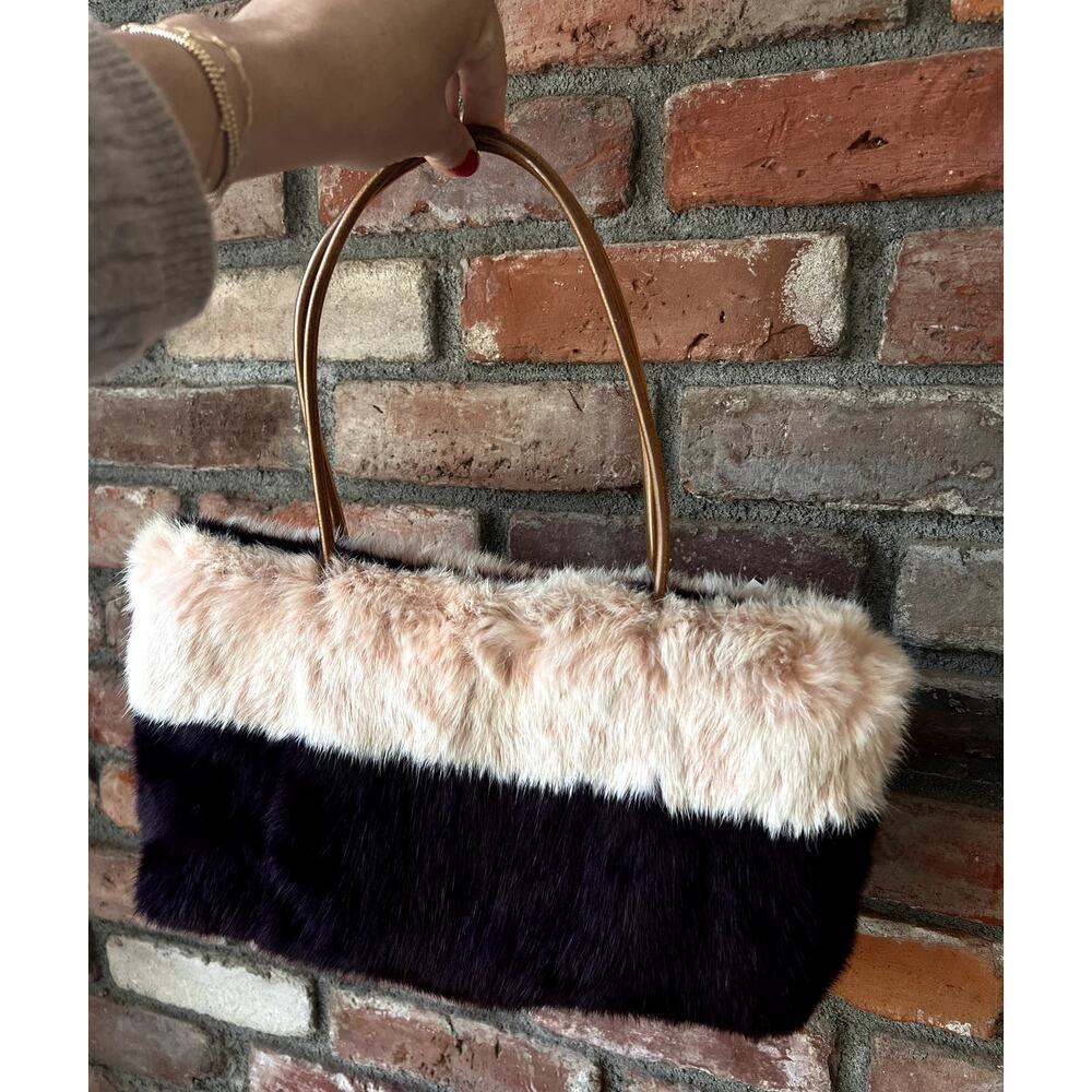 Faux Fur Purse Color Block Burgundy & Pink